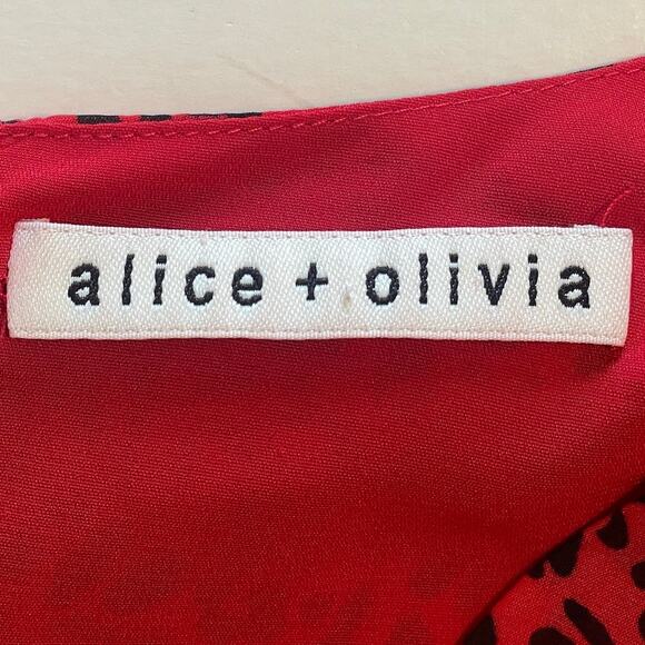 Alice + Olivia Polly Fit and Flare Dress Womens Large Red Black Leopard Print - Picture 5 of 7
